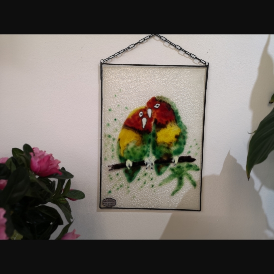 Papużki obraz, zawieszka ręcznie malowany